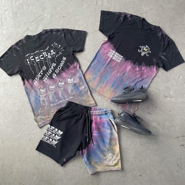 Graphic Print Tie Dye Short Sleeve Two Piece