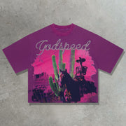 Western cowboy casual street retro print T-shirt