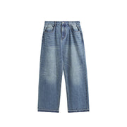 Straight-leg raw-edge washed wide-leg jeans