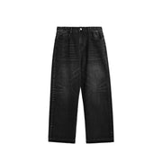 Straight-leg raw-edge washed wide-leg jeans