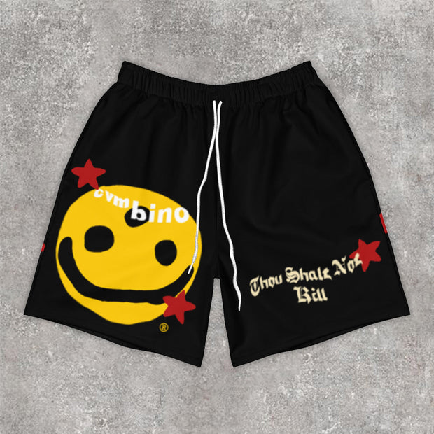 Fashion Smiley Print Sports Shorts