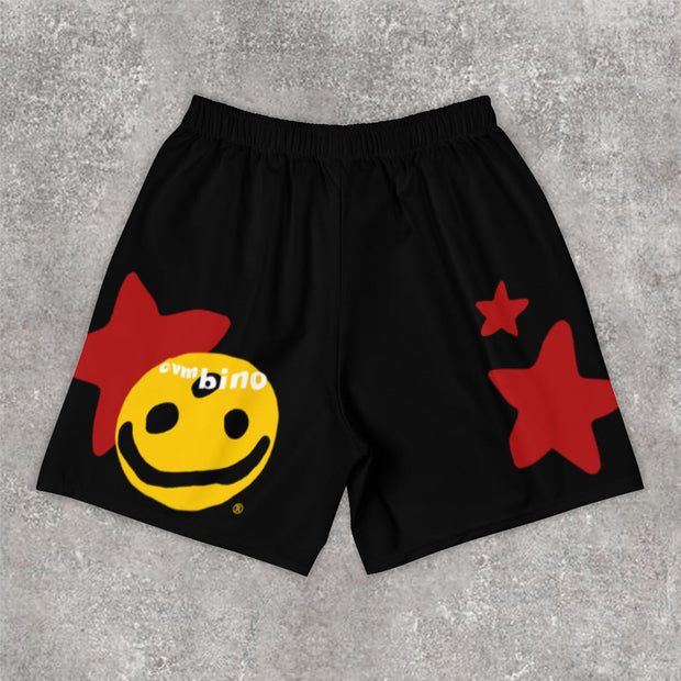 Fashion Smiley Print Sports Shorts