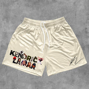 Words Print Mesh Drawstring Shorts