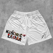 Words Print Mesh Drawstring Shorts