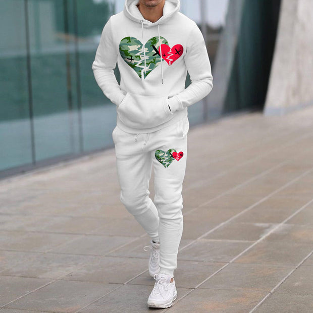 Broken Heart Print Hoodie Sweatpants Two Piece Set
