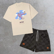 Casual Street Print Mesh Two-Piece Set
