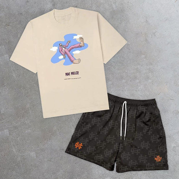 Casual Street Print Mesh Two-Piece Set