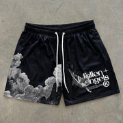Relaxed Fallen Angel Print Stretch Shorts