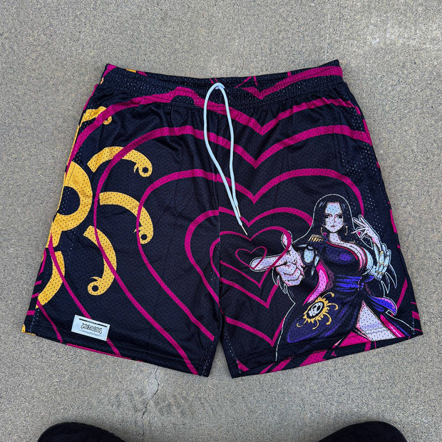 Snake Princess Print Mesh Drawstring Shorts