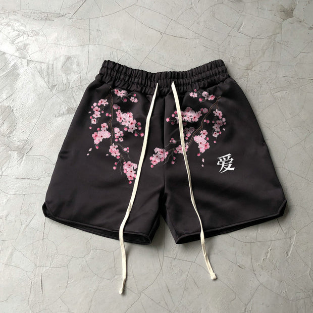 Casual Cherry Blossom Pattern Paid Street Fashion Shorts