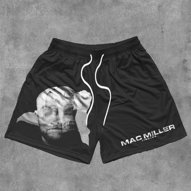 Circles Print Mesh Drawstring Shorts