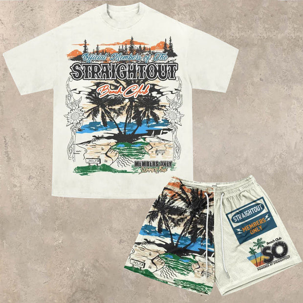 Fashion personality street style printing round neck short-sleeved T-shirt set