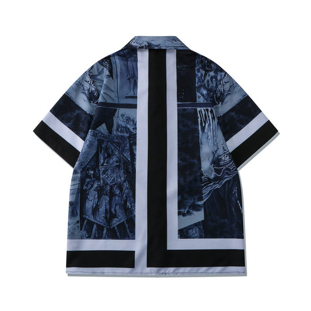 Beach Street Short Sleeve Print Vintage Shorts Shirt Set