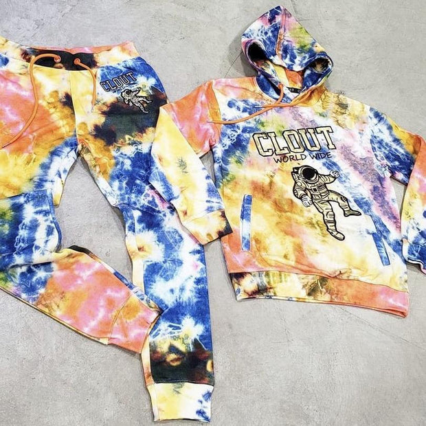 Fashion tie-dye long-sleeved hoodie sports trousers casual suit