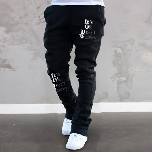 Vintage Letter Print Trendy Straight Trousers