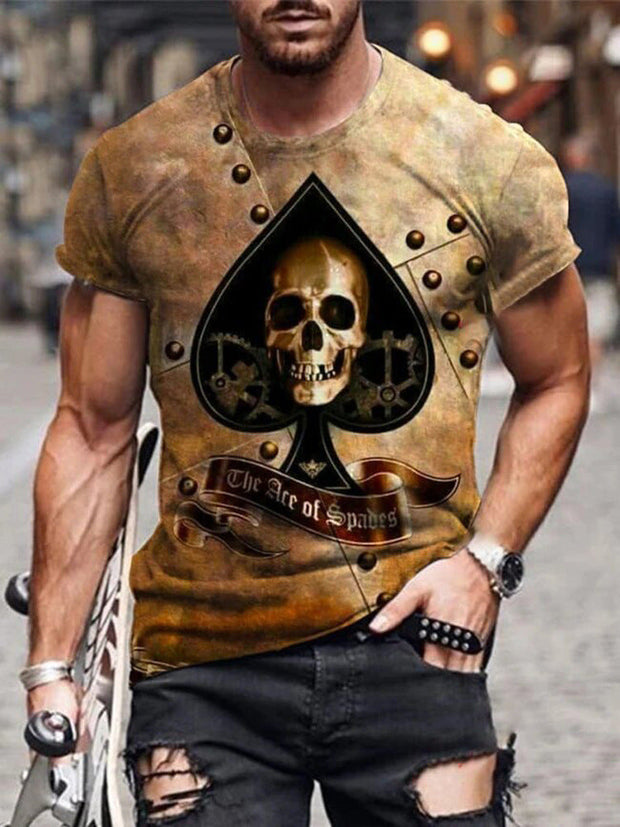 Casual round neck short sleeve digital print slim men's T-shirt