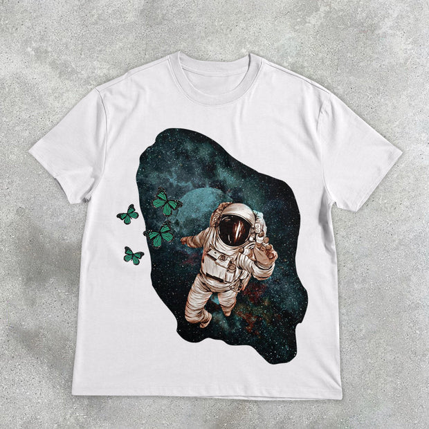 Astronaut Vintage Butterfly Print Short Sleeve T-Shirt