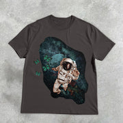 Astronaut Vintage Butterfly Print Short Sleeve T-Shirt