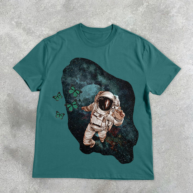 Astronaut Vintage Butterfly Print Short Sleeve T-Shirt