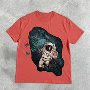 Astronaut Vintage Butterfly Print Short Sleeve T-Shirt