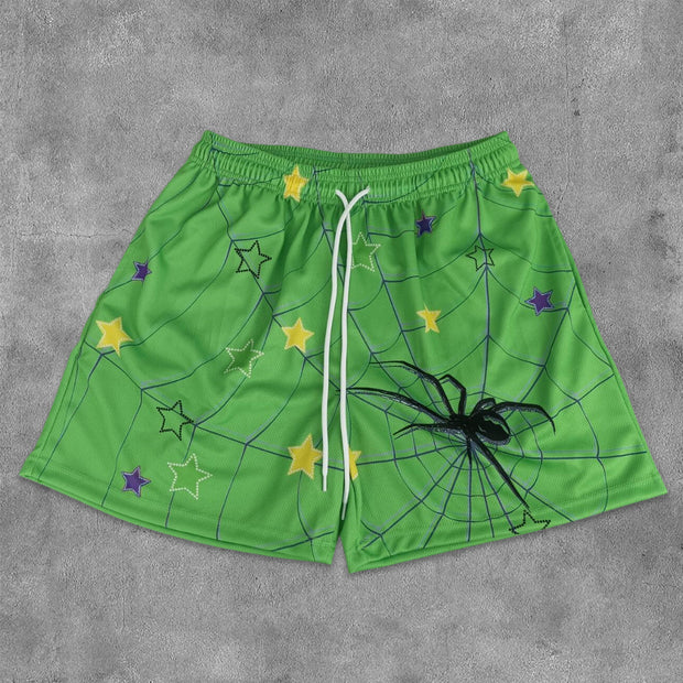 Spider Print Mesh Pocket Shorts