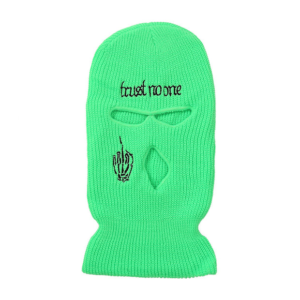 Embroidered warm letter wool hat outdoor windproof hip-hop mask head cover three-hole knitted hat
