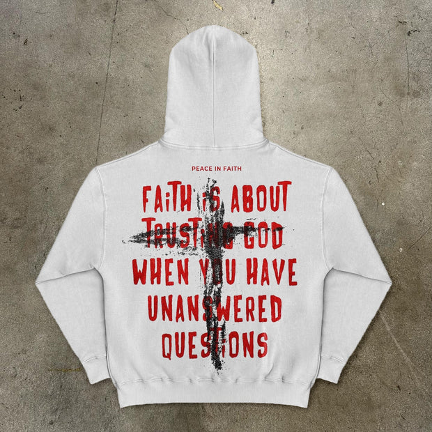 Peace In Faith Print Long Sleeve Hoodies