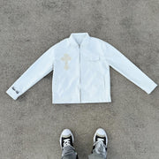 Casual personalized zipper lapel long-sleeved shirt jacket