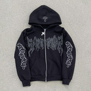 Casual Character Printed Cross Zip Hoodie