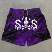 Skull Graphic Print Elastic Shorts