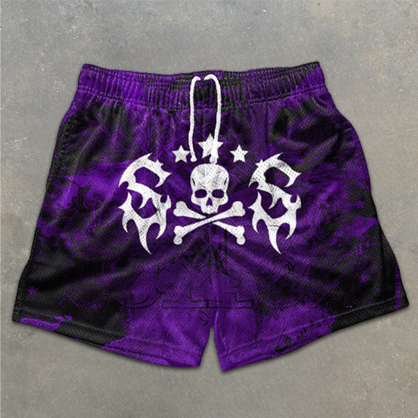 Skull Graphic Print Elastic Shorts