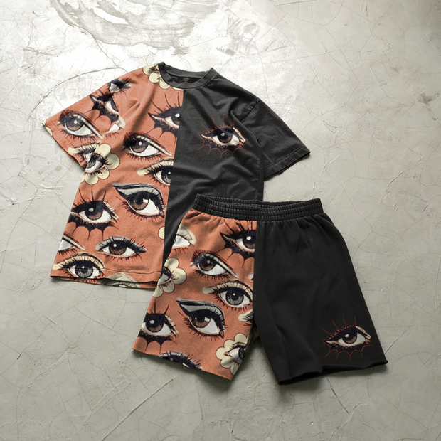 Fashion retro stitching casual short sleeve suit
