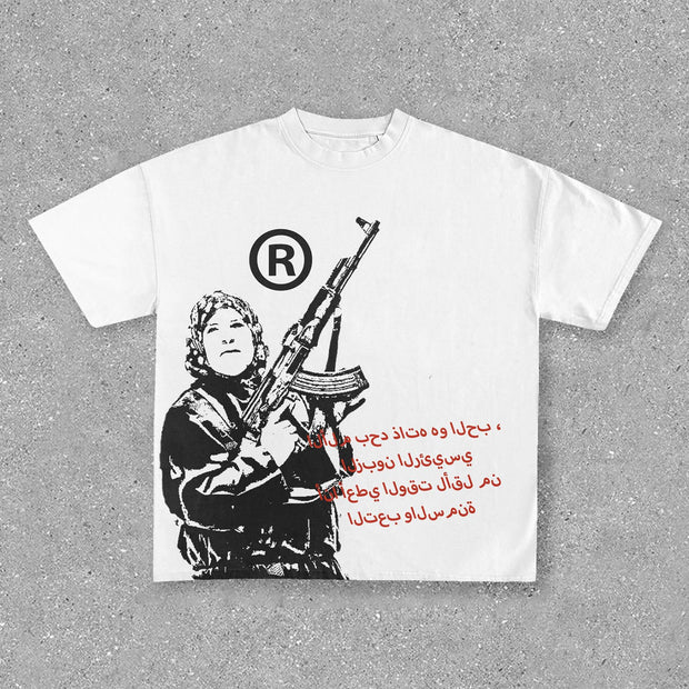 Fashion round neck soldier oversized T-shirt