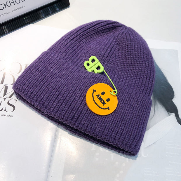 Fashion trend knitted hat female curled pin hip-hop smiley couple woolen hat winter warm hat male