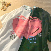 Trendy love element graffiti print short-sleeved T-shirt