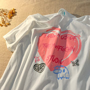Trendy love element graffiti print short-sleeved T-shirt
