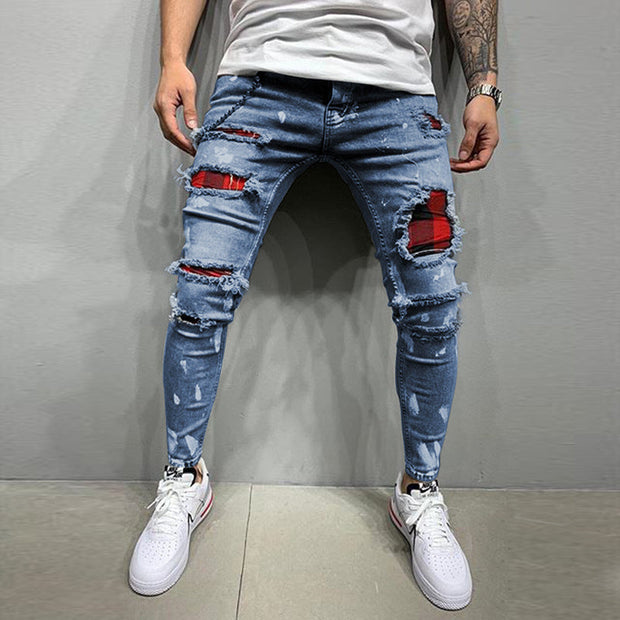 Men's slim ripped pencil pants new men's paint jeans