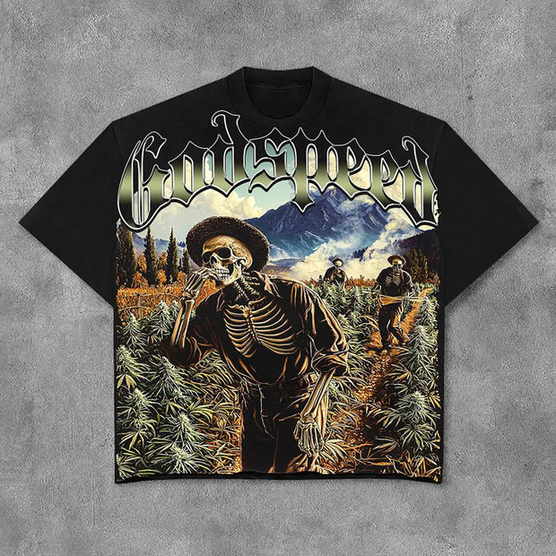 Rice Field Print Short Sleeve T-Shirt