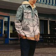 Street contrast color personality printed lapel jacket