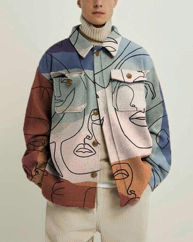 Street contrast color personality printed lapel jacket