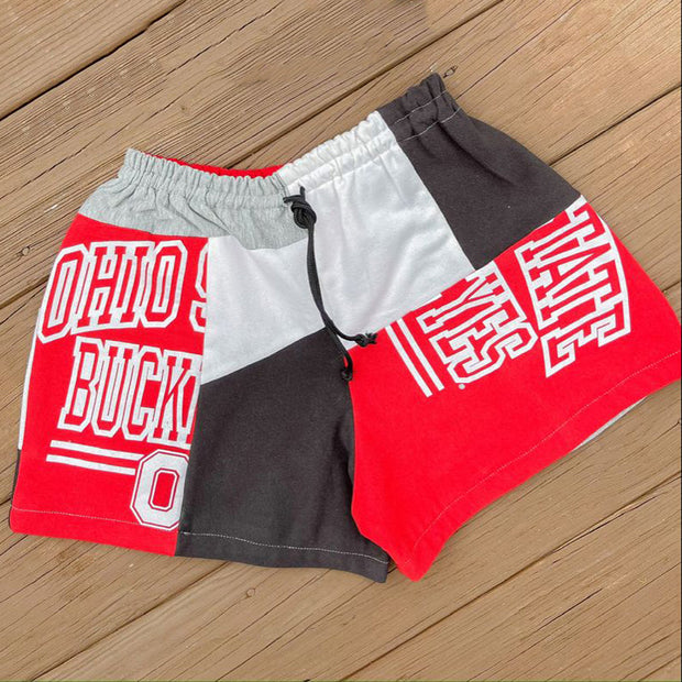 Varsity Print Paneled Plaid Shorts