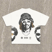 Rap Star Music Festival Print Cotton T-Shirt