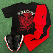 Spider Web Print T-shirt Sweatpants Two Piece Set