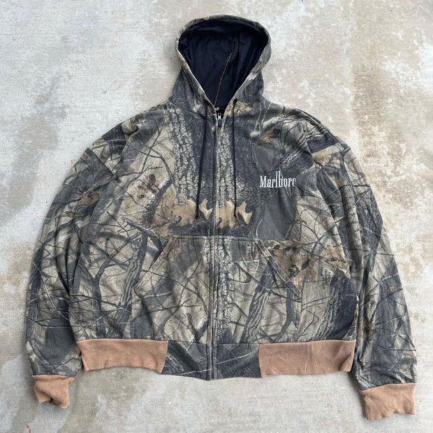 Camouflage Letter Contrast Color Print Long Sleeve Zipper Hoodies