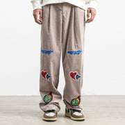 Personalized pattern printed corduroy casual trousers