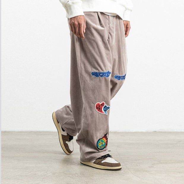 Personalized pattern printed corduroy casual trousers