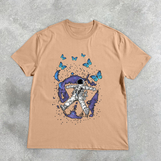 astronaut butterfly design print T-shirt
