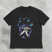astronaut butterfly design print T-shirt