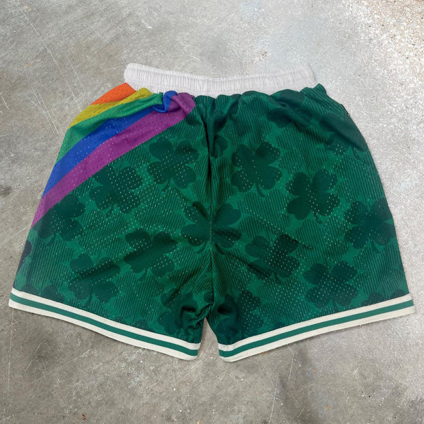 Street Vintage Print Zip Mesh Shorts