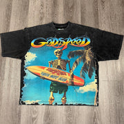 Skull surfboard print T-shirt